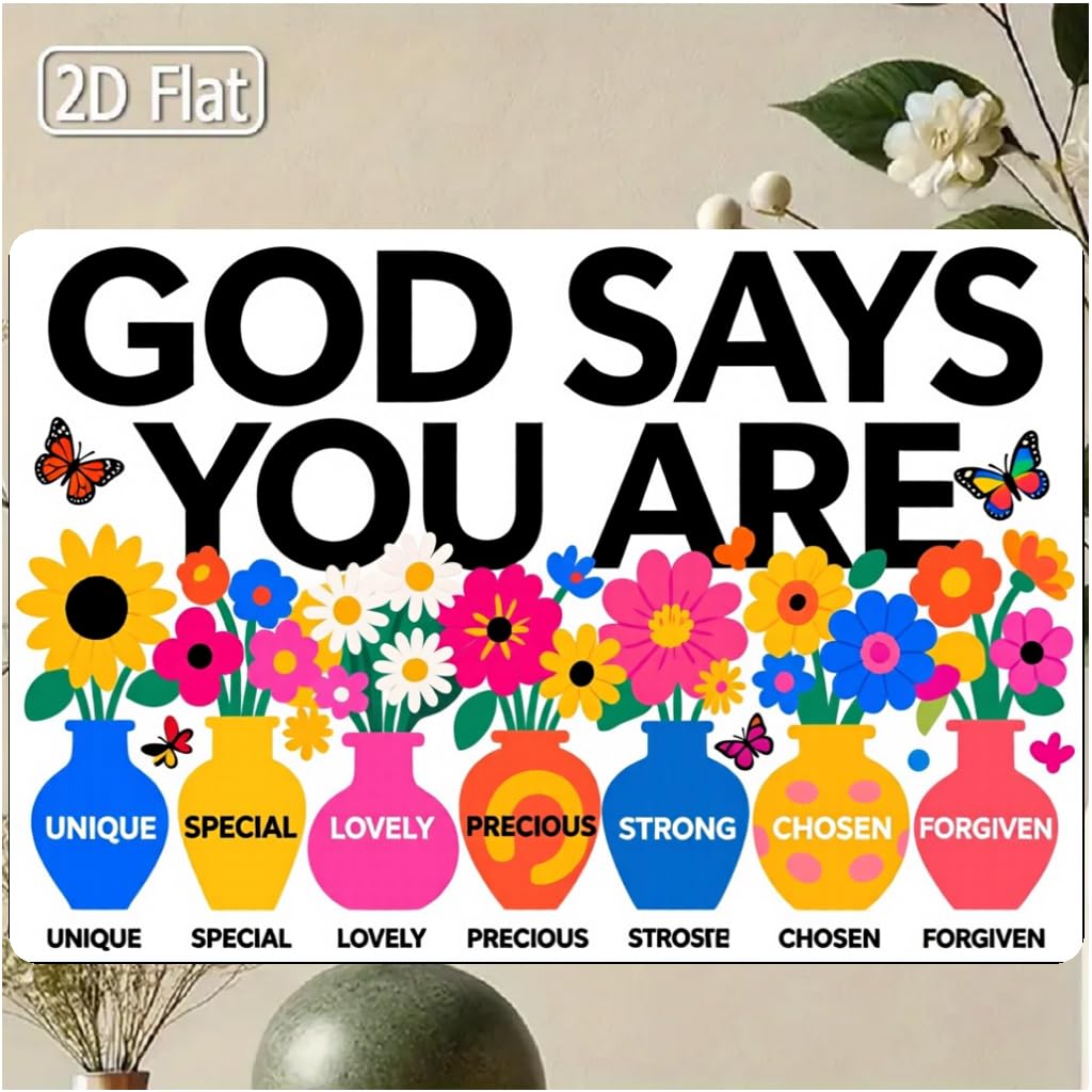 2D God Says You Are Unique Bible Verse Metal Sign - Vintage Floral Home, Garden And Wall Decor - Waterproof And Weather Resistant - 7.87X11.81 Inches