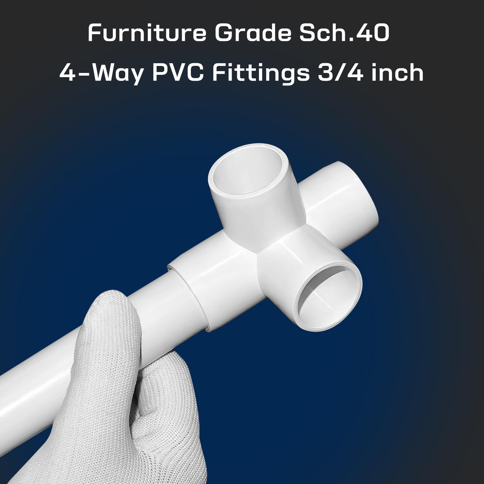 3/4" PVC Fittings 4 Way (10-Pack) Furniture Grade, Elbow Connector, Heavy Duty for DIY Furniture, Frames, UV Resistant - Compatible with 3/4" Schedule 40 PVC Pipes