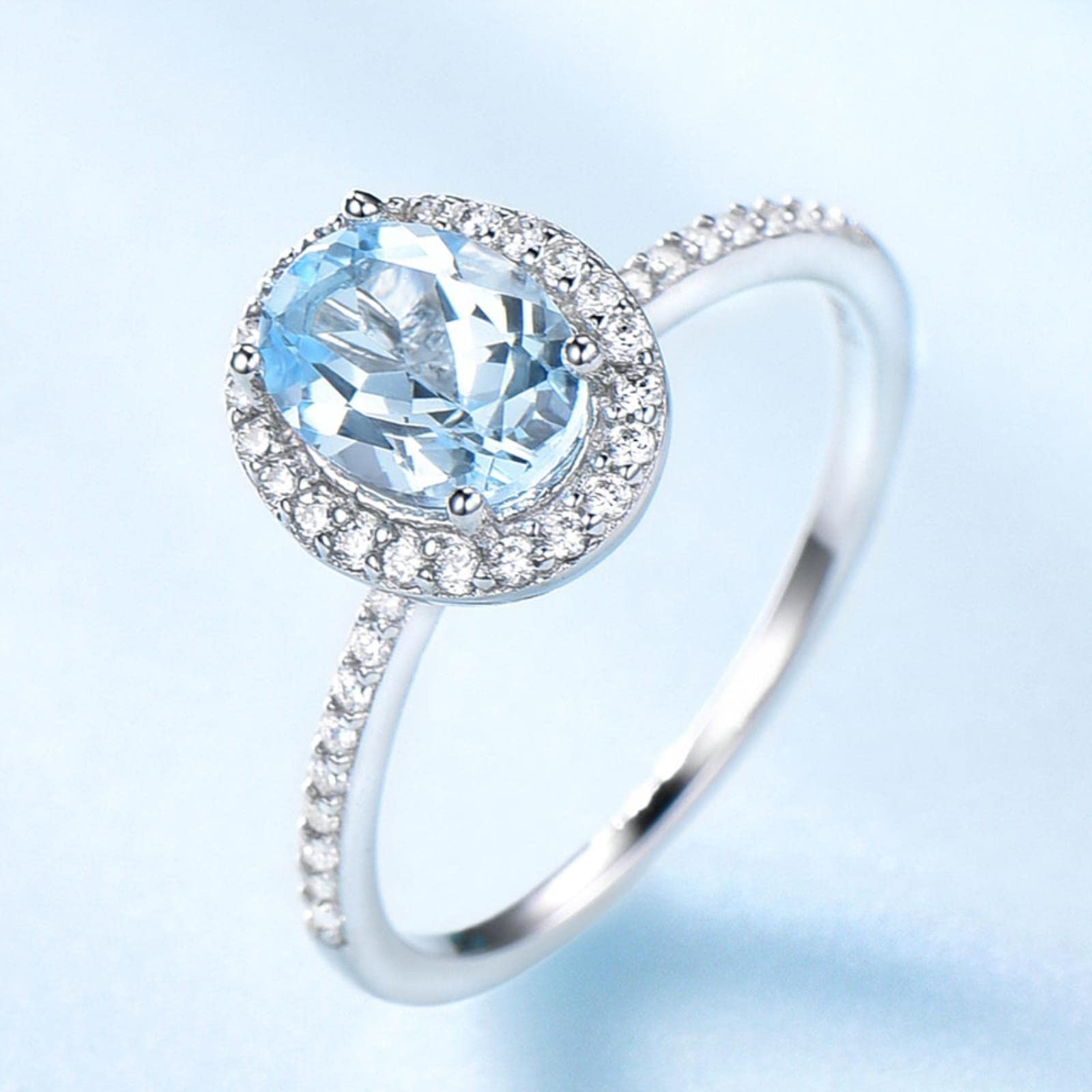 Creato Set di Gioielli con Topazio Blu Cielo Eleganti Gioielli in Argento Sterling 925 Collane Anelli Orecchini per Le Donne Regali di Nozze