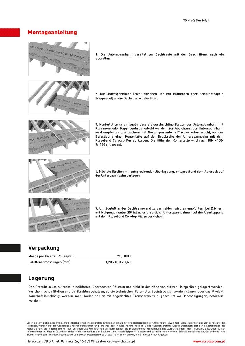 Corotop Classic 130g/m² ohne Klebestreifen 1,5 x 50 m/Rolle = 75 m² Unterspannbahn Unterdeckbahn Dachbahn Dachfolie Oberlagsbahn