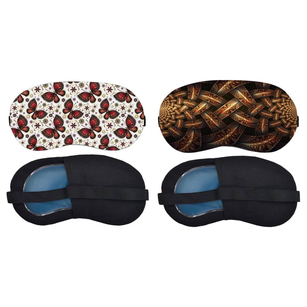 Aoxeria Red Floral Butterfly Pattern, Bronze Geometric Weave Sleeping Mask Combo, Soft Comfortable Light-Blocking Eye Cover for Women, Men & Kids, Reusable Blindfold for Night Sleep (Pack of 2)-image-10