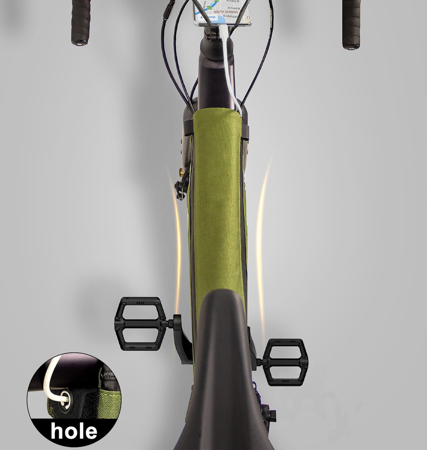 Torba na ramę z podwójną kieszenią na górną rurę, odpinana torba na rower MTB Gravel Road,C | Duża pojemność, trwały nylon, łatwe mocowanie paska, pasuje do większości dętek, rowerów i dojazdów do pracy