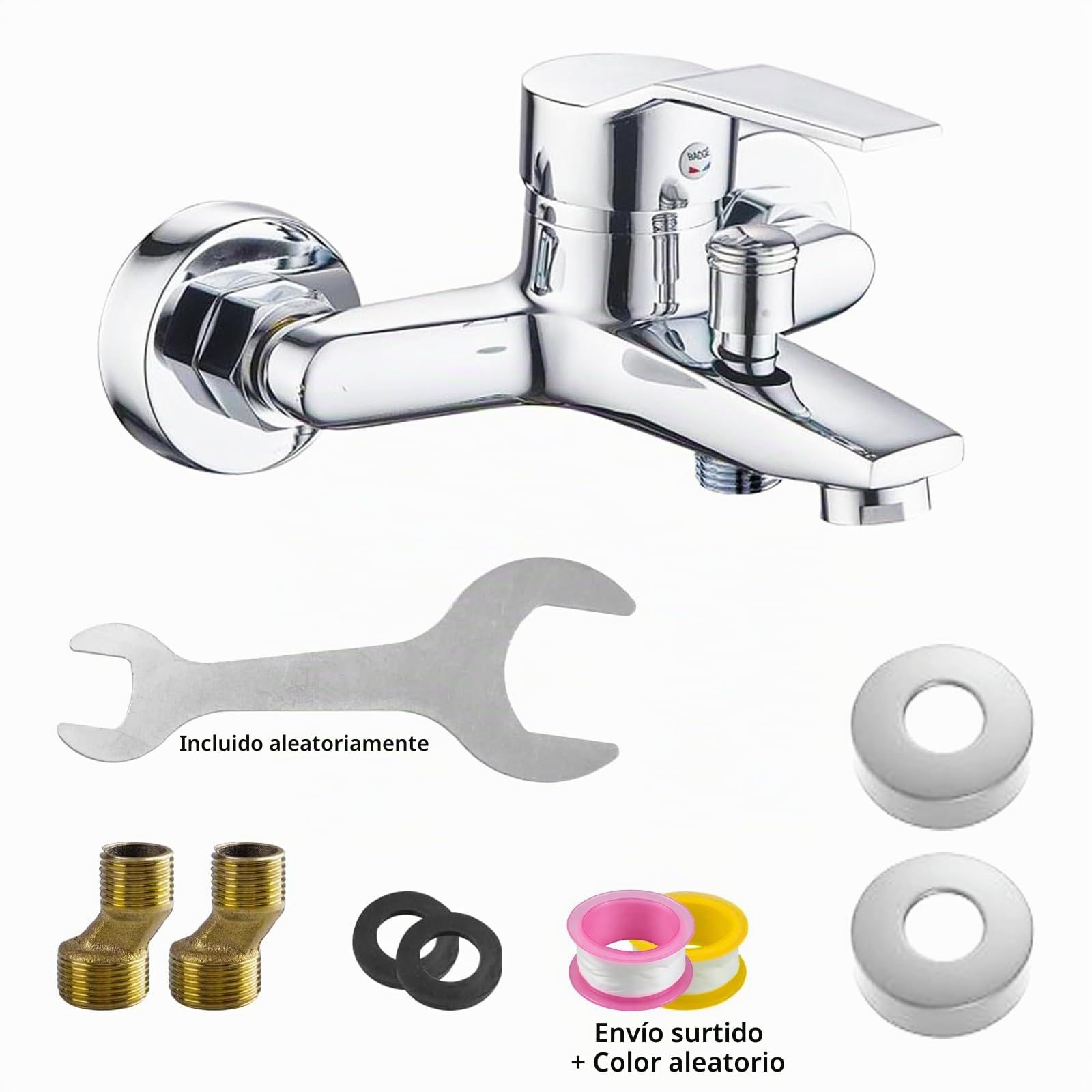 Grifo mezclador monomando de pared para bañera y ducha, boquilla de ducha 1/2", tamaño ajustable 13,5-17,5 cm, acabado cromado moderno con 8 accesorios de montaje