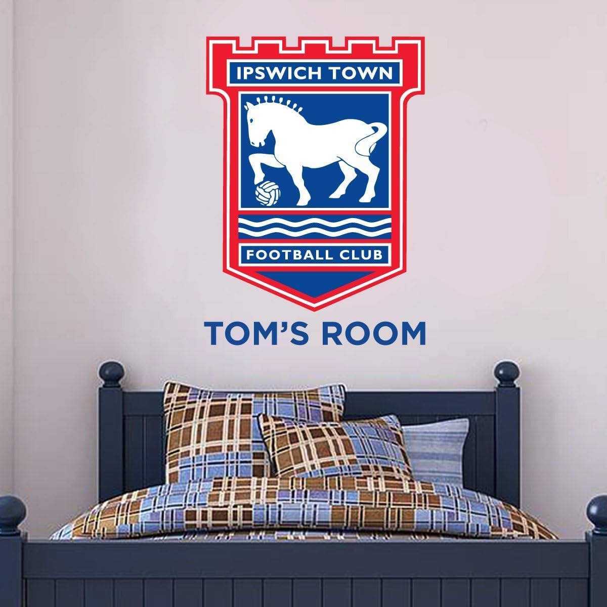 Beautiful Game Ipswich Town Football Club Official Crest & Personalised Name Wall Mural Sticker (90Cm Height)