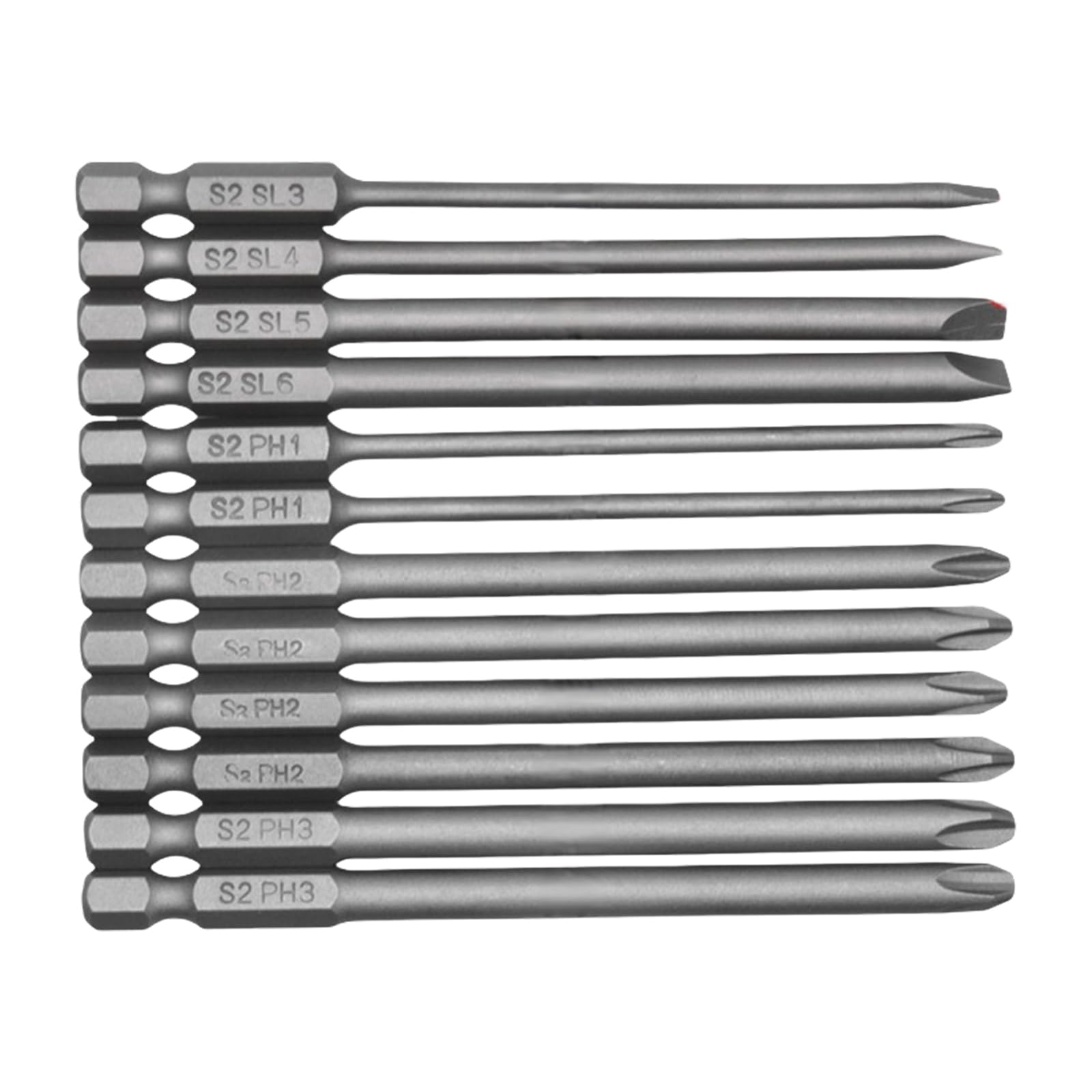 12pcs Slotted Crosses Head Screwdriver Bit Collection Alloys Steel Offering Sandblasted Surfaces with Hexagonal Shank Alloys Steel Screwdriver Bit