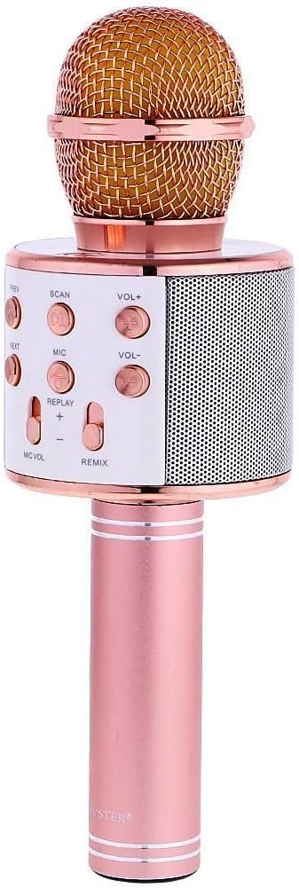 WS-858 Wireless Bluetooth Microphone Recording Condenser Handheld Microphone Stand With Bluetooth Speaker Audio Recording For Cellphone Karaoke Mike (Rosy Pink)
