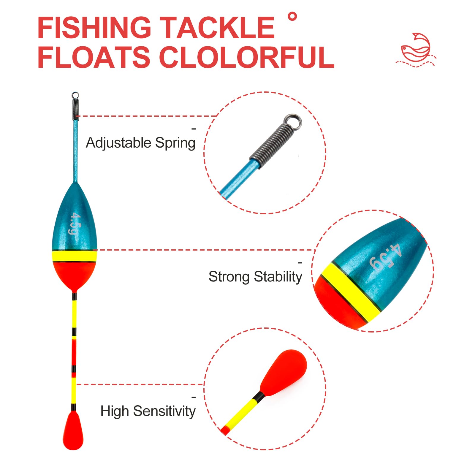 VIPMOON 10 Pièces Flotteurs de PêChe, Flotteurs ovales, Haute Sensibilité Flotteur Convient à la Plupart des Types de pêche. (0.6g/0.8g/1.2g/2.5g/3g/4.5g)