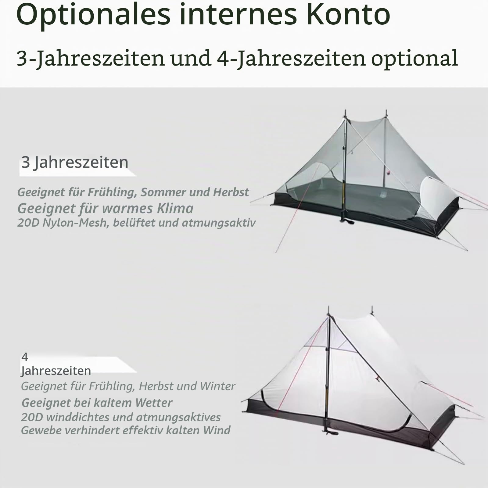 3FULGEAR Lanshan 2 Ultraleichtes 2-Personen-Zelt, 3/4 Saison 15D Silnylon Stangenloses Rucksackzelt für Camping, Wandern & Bergsteigen