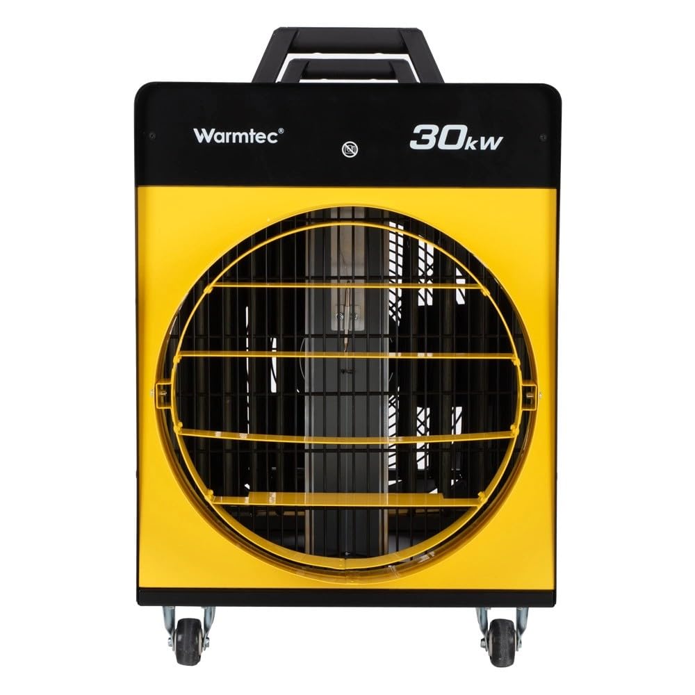 WARMTEC Termoventilatore con termostato 30 kW - Riscaldatore da cantiere 400V per Garage e Officina - Stufa Elettrica con Protezione IPX24, Struttura in Acciaio, protezione contro il surriscaldamento