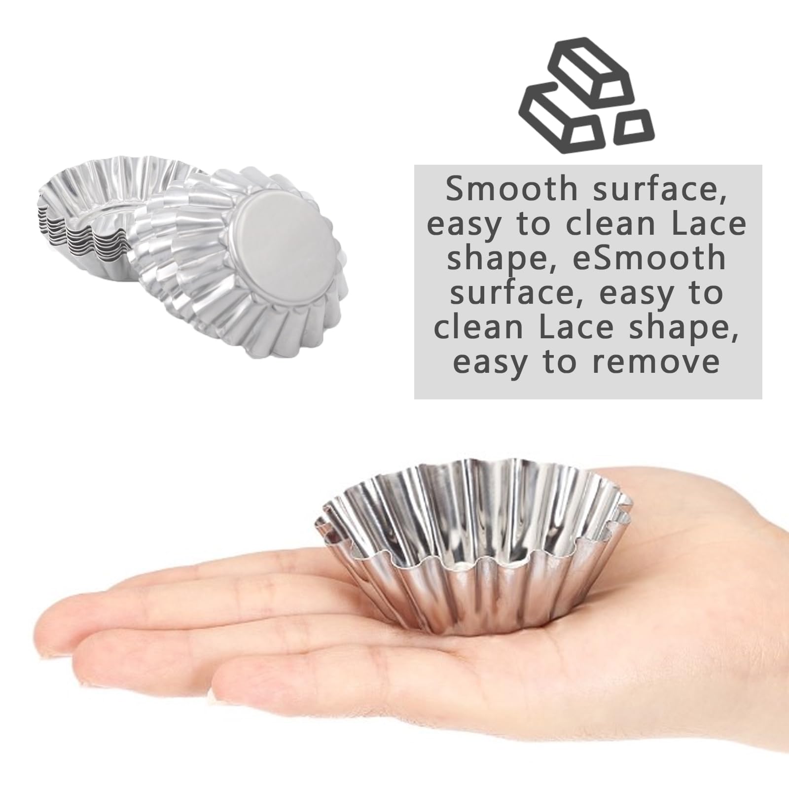 30 pezzi Ø 6,4 cm, stampo per torta uova, riutilizzabile, in acciaio inox, per cupcake, per budini, torte, biscotti, muffin