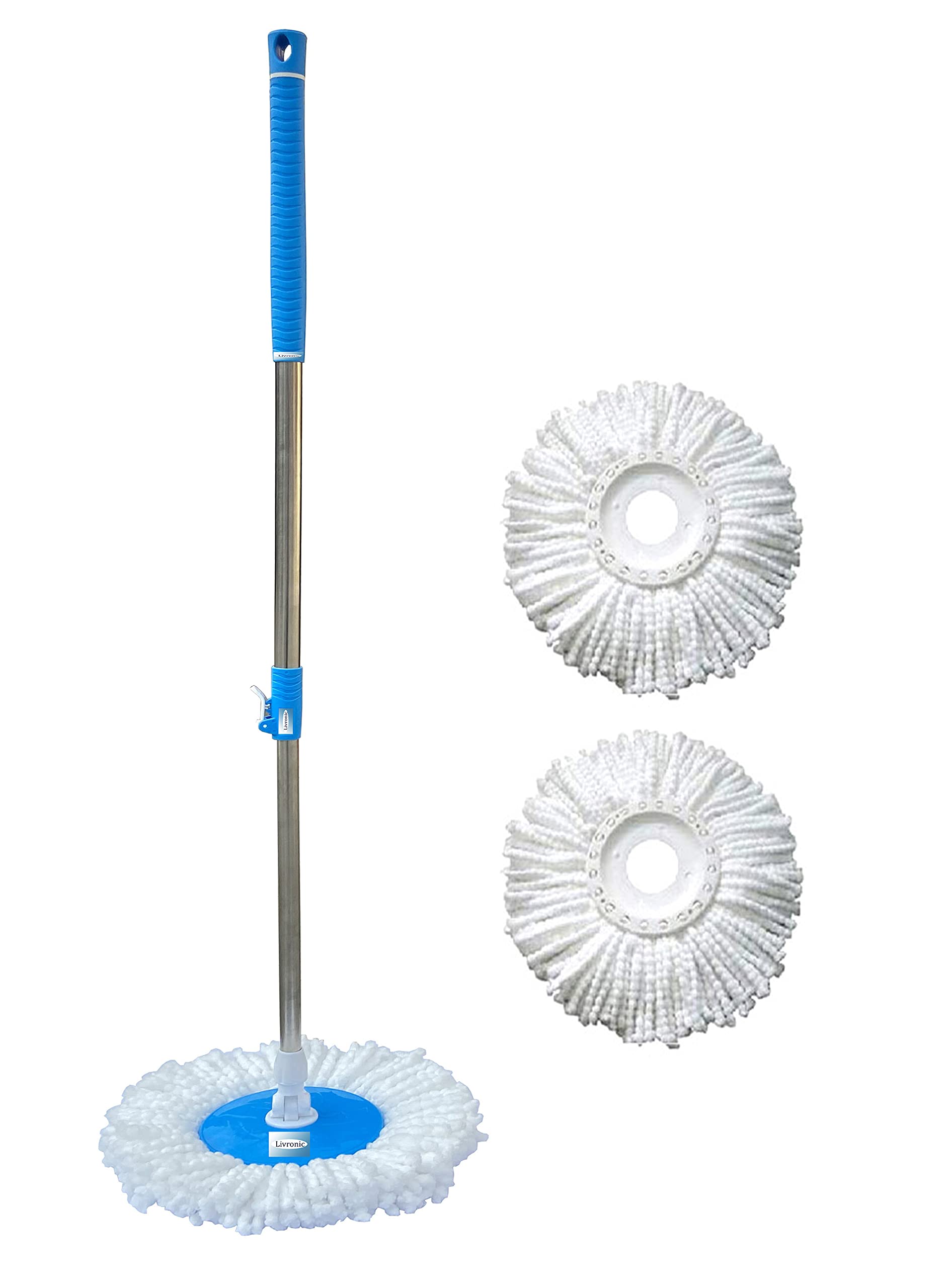 Livronic® Spin Mop Handle Stick with Microfiber Head Refill Stainless Steel Pole for 360° Floor Cleaning Broom mop Refill with Heavy Locking System (Blue) (Full Set with 2 Extra Refill) (B0981WM7RP) Amazon Price History, Amazon Price Tracker