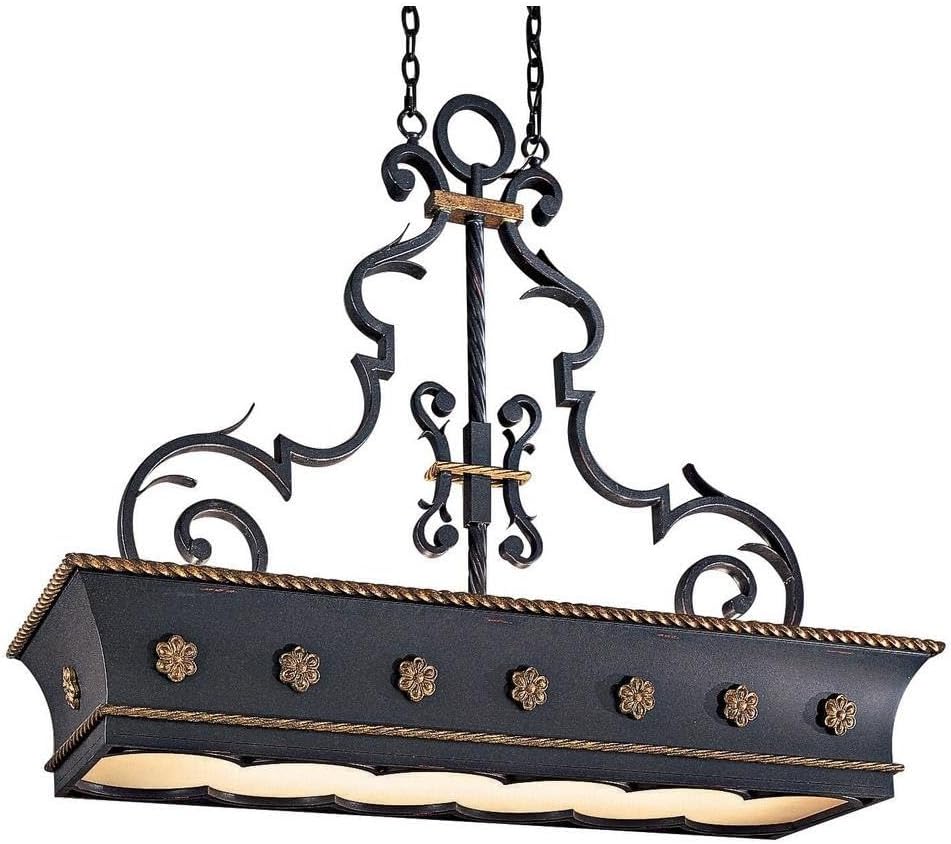 METROPOLITAN Minka N6107-20 Montparnasse - Twelve Light Island, French Black/Gold Leaf Finish with French Scavo Glass