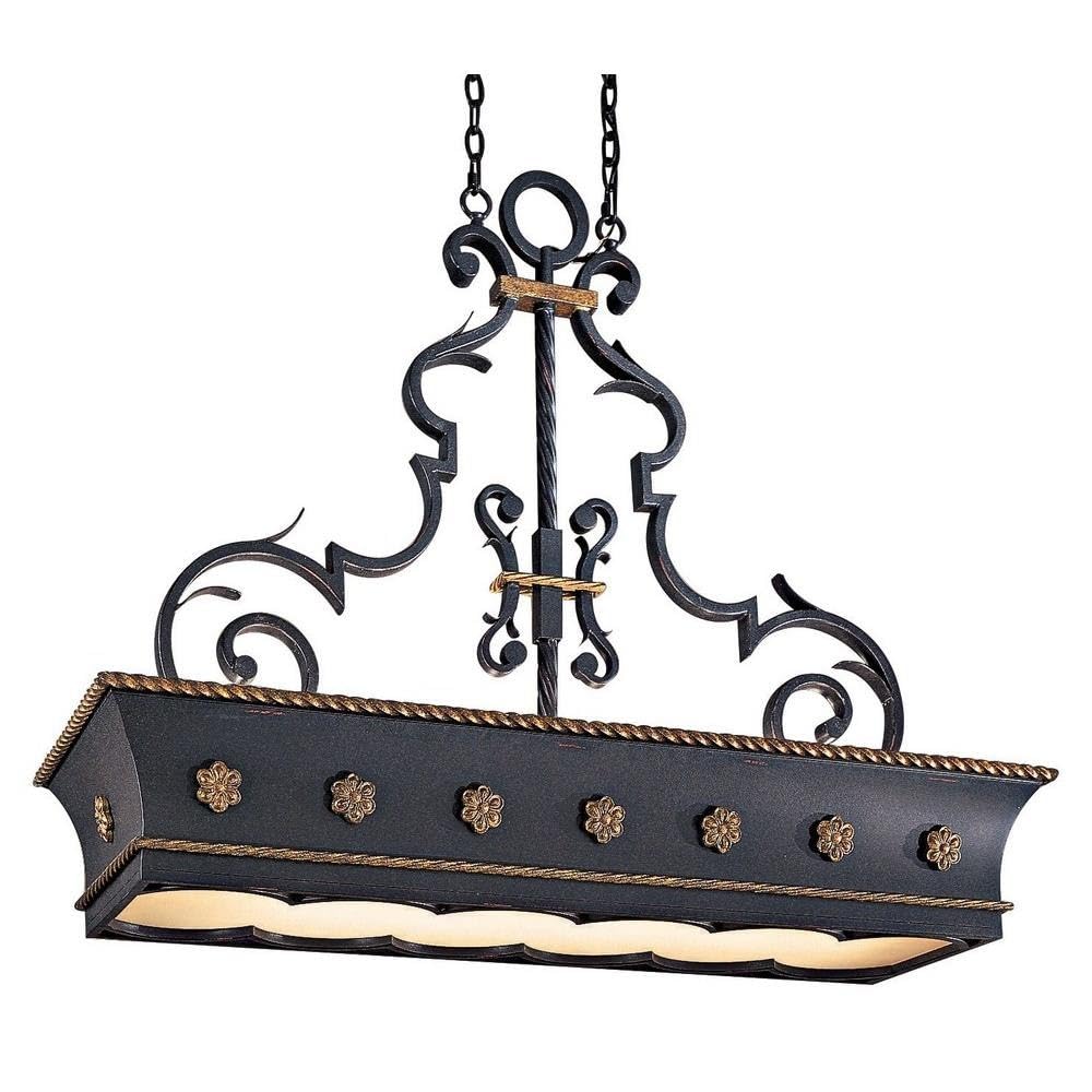 METROPOLITAN Minka N6107-20 Montparnasse - Twelve Light Island, French Black/Gold Leaf Finish with French Scavo Glass
