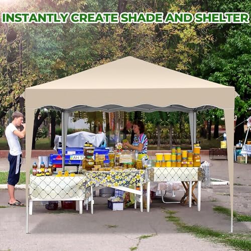 Image of HOTEEL 10x12 Pop Up Canopy Tent Heavy Duty Party Tent for Parties Event Wedding, Commercial Outdoor All Season Wind UV 50+ & Waterproof Gazebo with Roller Bag, Thickened Legs, Khaki