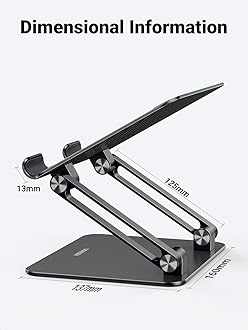 UGREEN Tablet Stand Holder for Desk Dual Rod Support Aluminum Tablet Holder Adjustable Multi-Angle Home Office Accessories Compatible with iPad Pro 13 12 11 10.5 Air Mini 5 4 3 2 Phone E-Reader Black