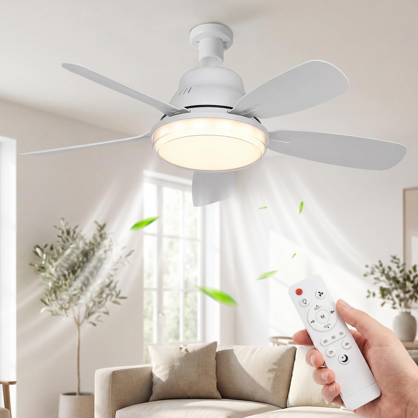 XIGUCUCN Ceiling Fans with Lights and Remote,52cm Ceiling Fan Light Dimmable,3-Color 3000-6500K,3-Speed,2H/4H Timer,E27 Small LED Light Bulb Fan for Bedroom,Kitchen,Garage. (Pink)