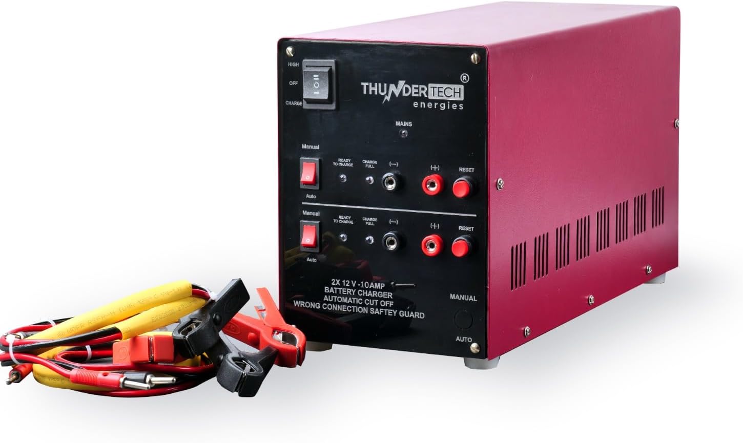 THUNDER TECH | 10 AMP 12 V Automatic Battery Charger | 10Amp 2 Battery Together Charger Basic Model