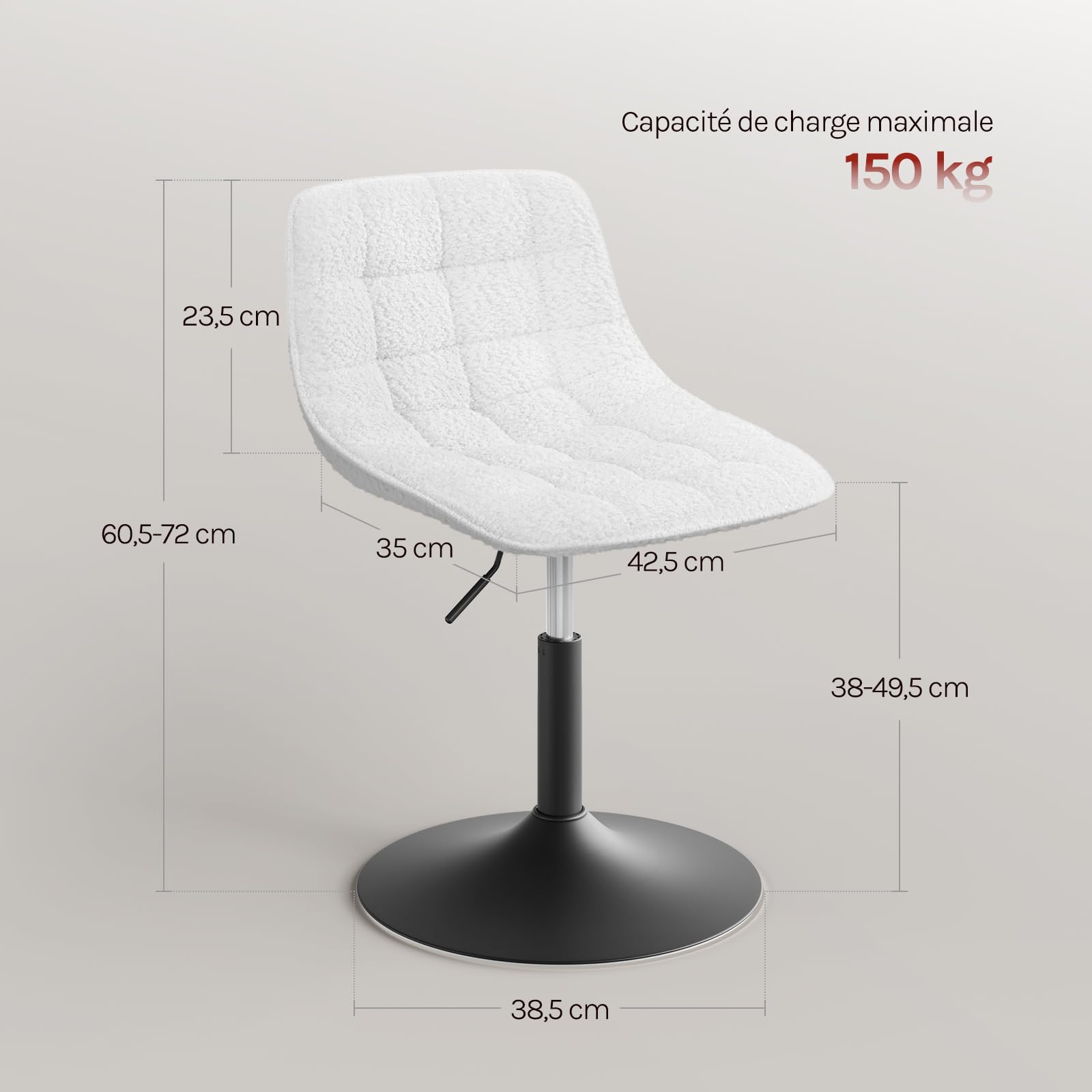 WOLTU Tabouret de Coiffeuse, Chaise de Maquillage Pivotante avec Dossier et Réglable en Hauteur, pour Salon, Chambre à Coucher, Salle à Manger, Bureau à Domicile, Chenille, Blanc
