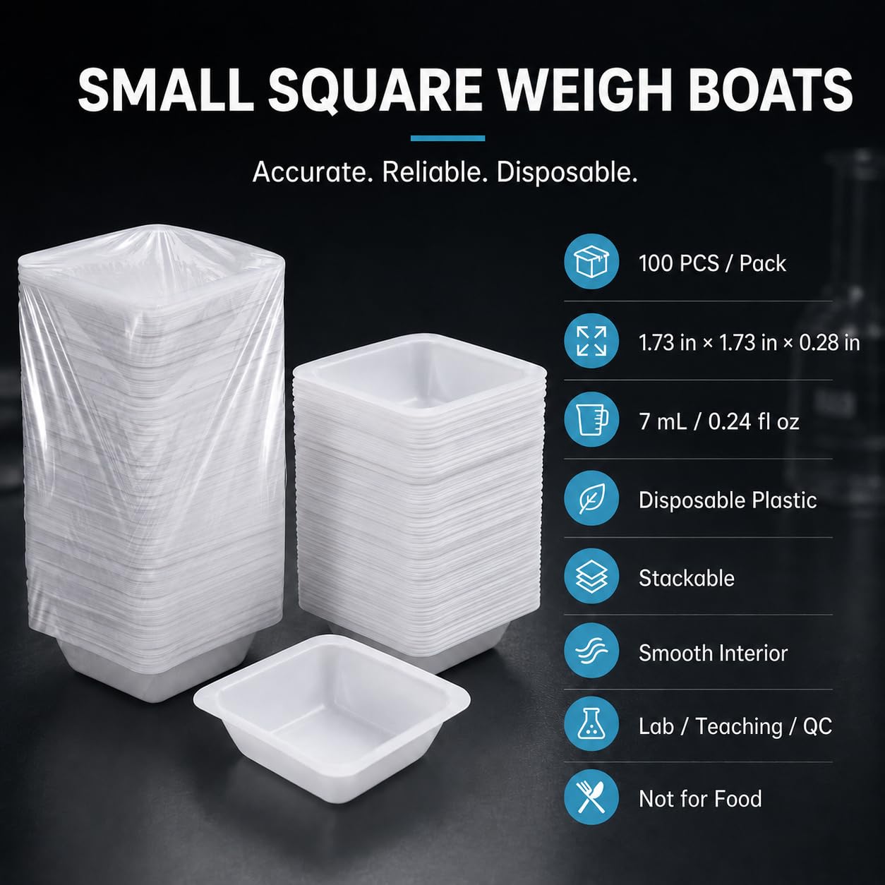 Weigh Boats - 100 Pack, 7 mL for Labs -6 Weigh Boats - 100 Pack, 7 mL for Labs -6