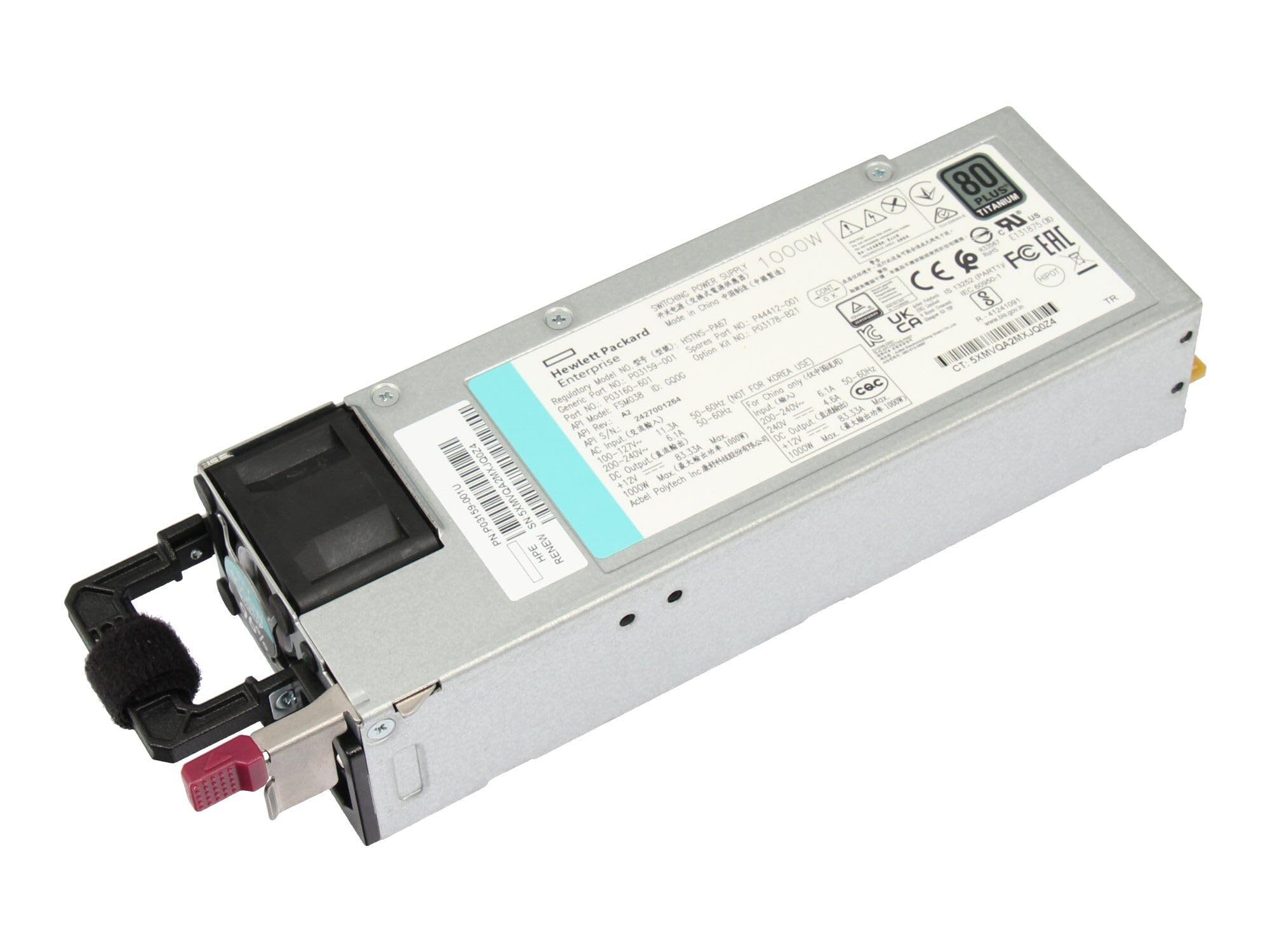 HP P03160-601 Original Fuente de alimentación del Servidor 1000 vatios | para Apollo 2000 Gen10 Plus, ProLiant DL20 Gen11