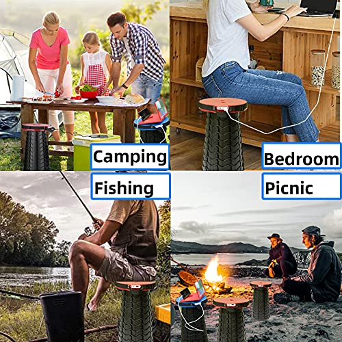Image of Portable Telescopic Stool with Mobile Charger 4400mAh, Collapsible Stool Built-in Phone Charger for iPhone Android, Foldable Seat for Camping Hiking Fishing Picnic Max Load 400lbs