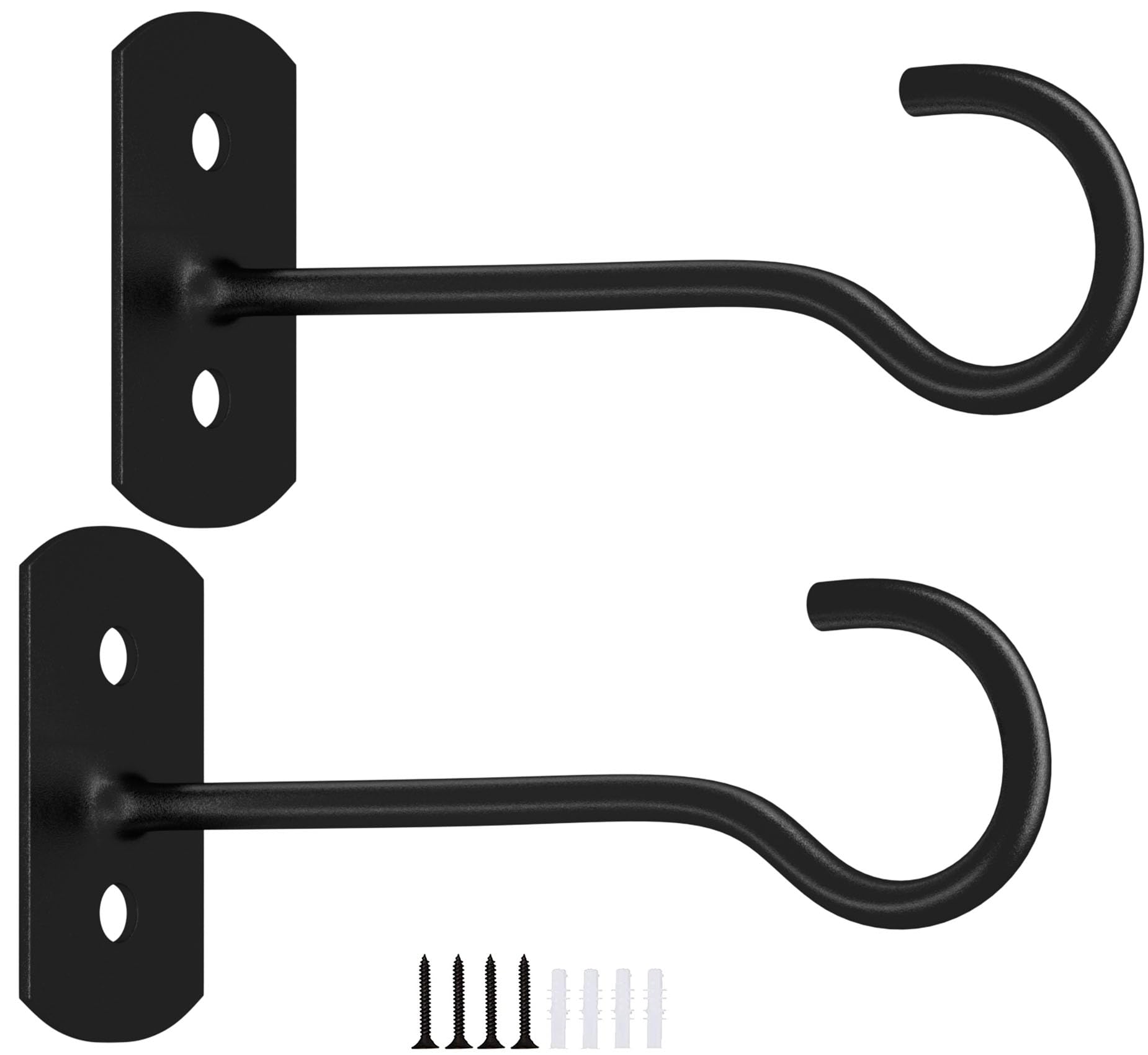 2Pack 6In Long Ceiling Hooks for Hanging Plants Outdoor Flower Basket Black