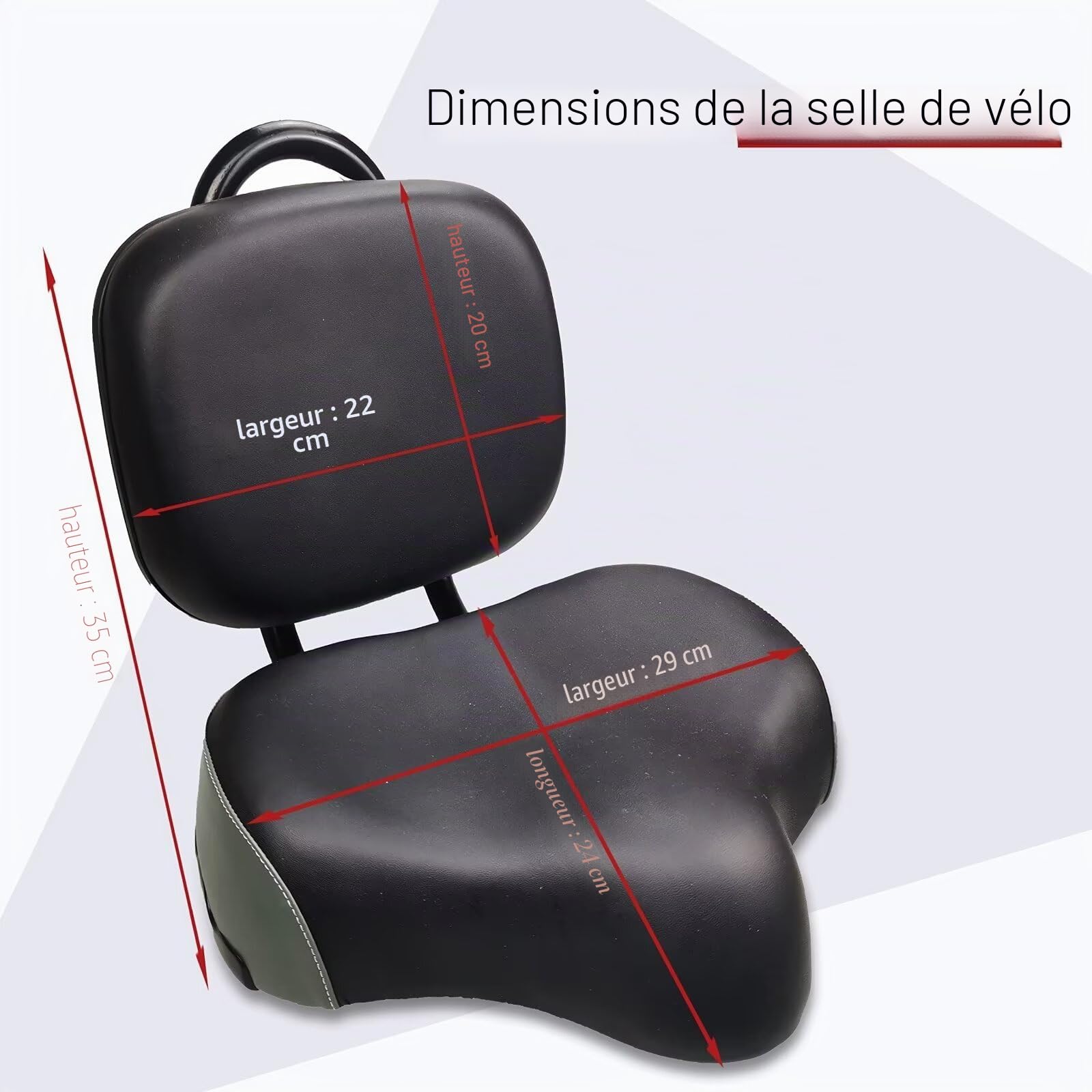 ZUKKA Selle de vélo avec dossier, selle de vélo universelle allongée, selle de rechange pour siège arrière souple en polyuréthane pour VTT, tricycle, trajets de vélo