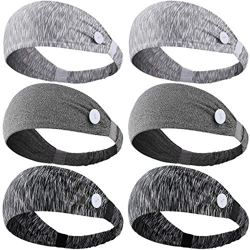 6 Pieces Headbands with Buttons Elastic Buttons Headbands Non-Slip Sports Hairbands Stretchy Ear Protection Holder Headband for Adults Face Covering Holder Outdoor Activities (Classic Colors)
