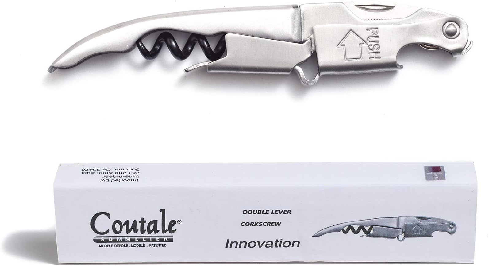 Innovation Stainless Steel By Coutale Sommelier - The French Patented Spring-Loaded Double Lever Waiters Corkscrew and Wine Bottle Opener