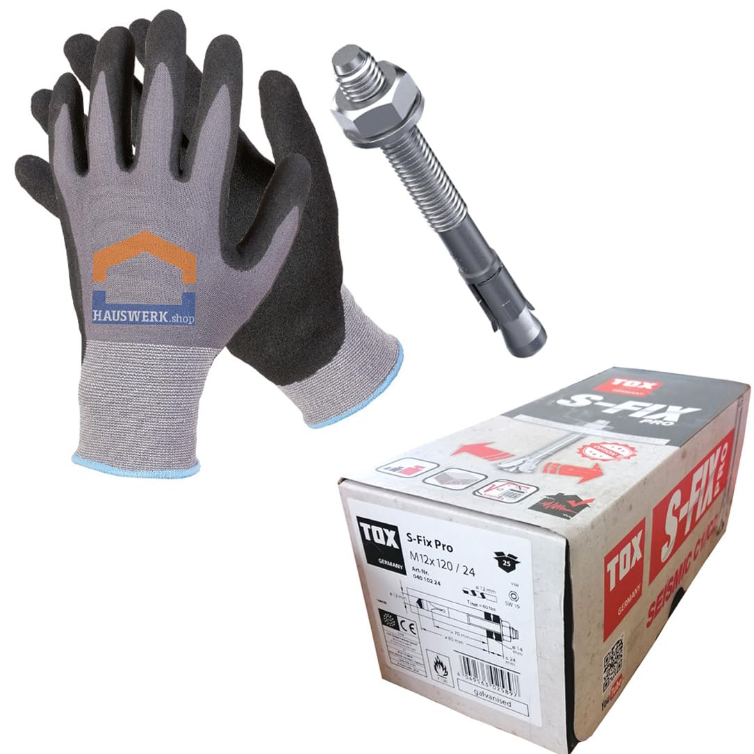 Arbeitshandschuhe + TOX Bolzenanker S-Fix Pro verzinkt M10 x 90/10 / 50 Stück