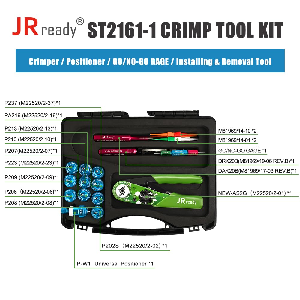 JRready ST1060 Tool Kit,YJQ-W1A Crimper/AFM8 Crimping Tool M22520/2-01&Ideal 45-416 Wrie Stripper&11 AFM8 Positioners&G125 Gauge&DAK20 DRK20B Installing Removal Tool