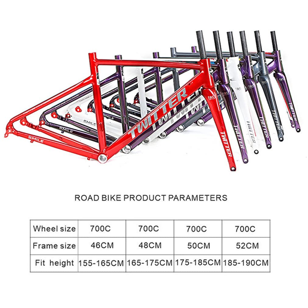 QHIYRZE Aluminum Alloy Road Bikes Frame 700C Disc Brake Bicycles Frame BSA68 Discoloration Frame 46/48/50/52 CM, with Carbon Front Fork Thru Axle Lever 12X100mm/12X142mm (Color : Yellow, Size : 46CM)