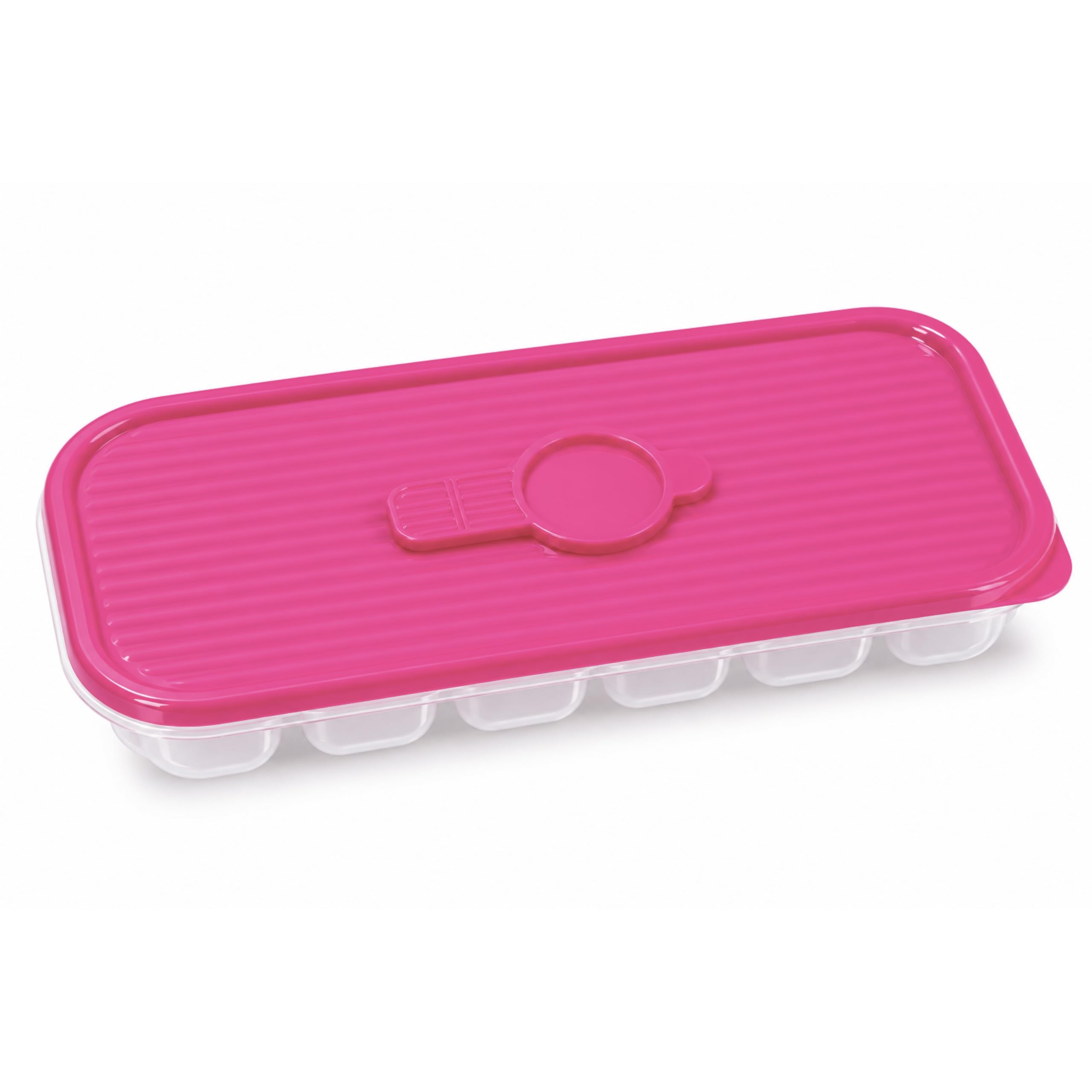 LifeChic Fuchsia Ice Hive with Flap Cap - Plastic Tray 18 Cubes, Ice Cube Mould, Easy to Use