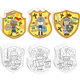 Dvbonike 24Pcs Sunday School Crafts for Kids Color Your Own Armor of God Craft Kit Religious Christian Coloring Card Soldier with Shield and Sword Drawing Party Gifts VBS Home Classroom Decor Supplies