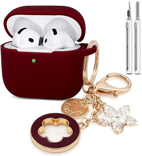Airpods 4 Fundas de silicona protectora para Airpod 4 con llavero brillante para auriculares inalámbricos Apple AirPods de 4ª generación con kit de