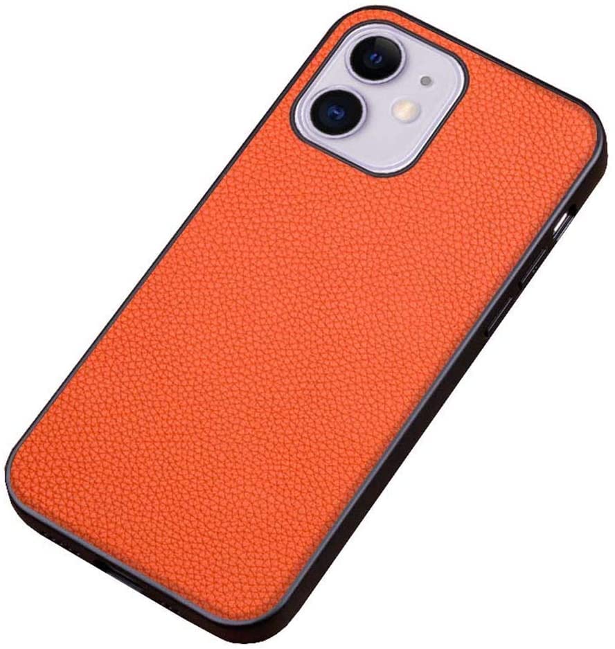 Coque iPhone 12 Mini en cuir véritable orange antichoc de luxe