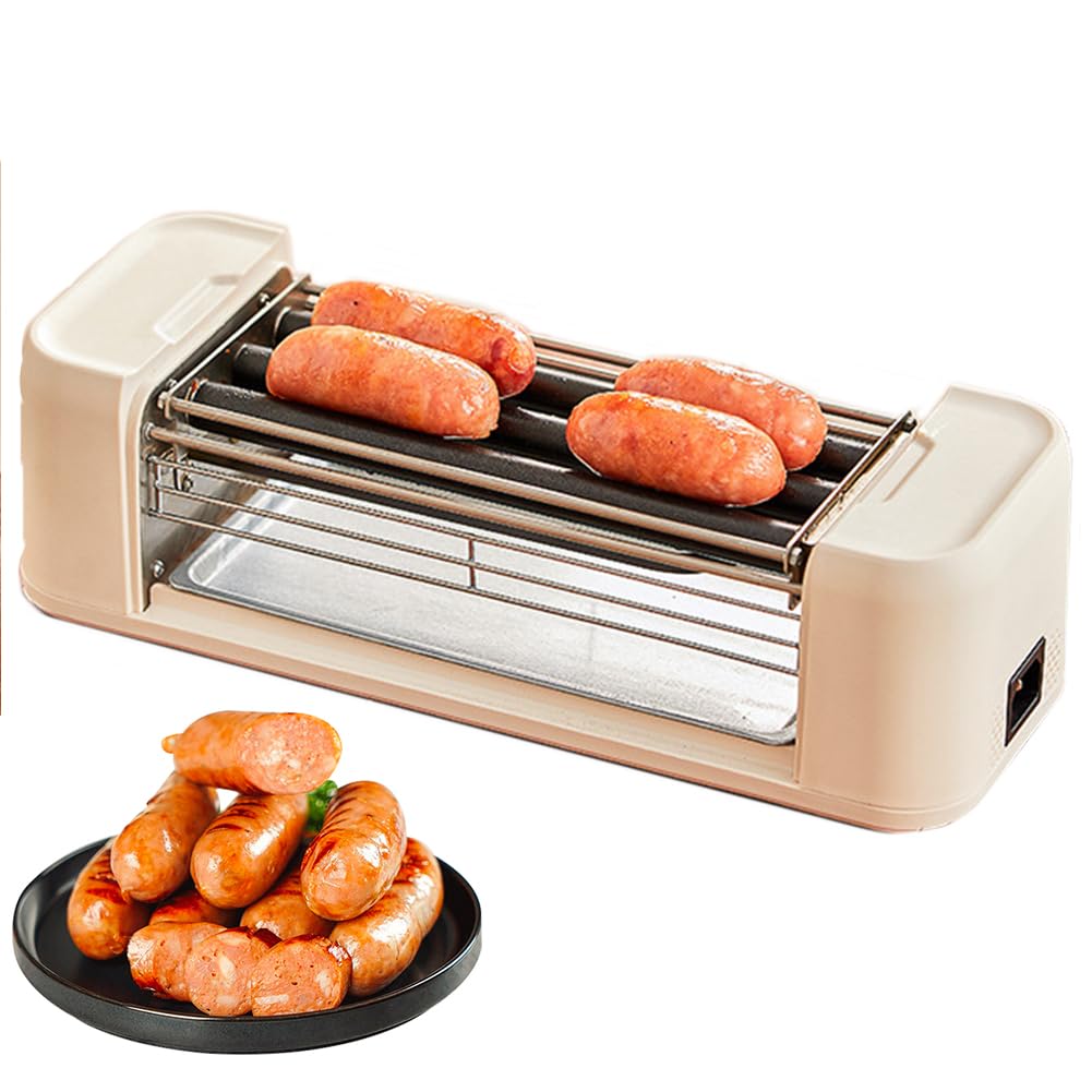 Máquina cocinar Parrilla Rodillo Perritos Calientes, Mini máquina Hacer Perritos Calientes Salchichas a la Parrilla el hogar de 500 W, máquina Rodillo Perritos Calientes Salchichas Desayuno