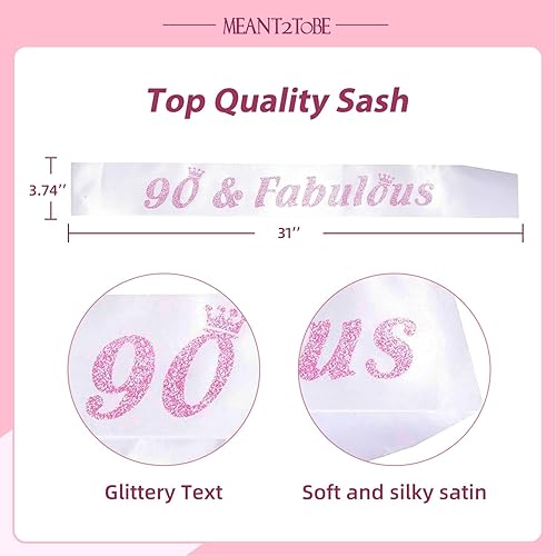 Miniatura 3 de MEANT2TOBE Banda y tiara de cumpleaños número 90 para mujer  Fabulosa banda con purpurina + tiara de metal de alta calidad con diamantes de