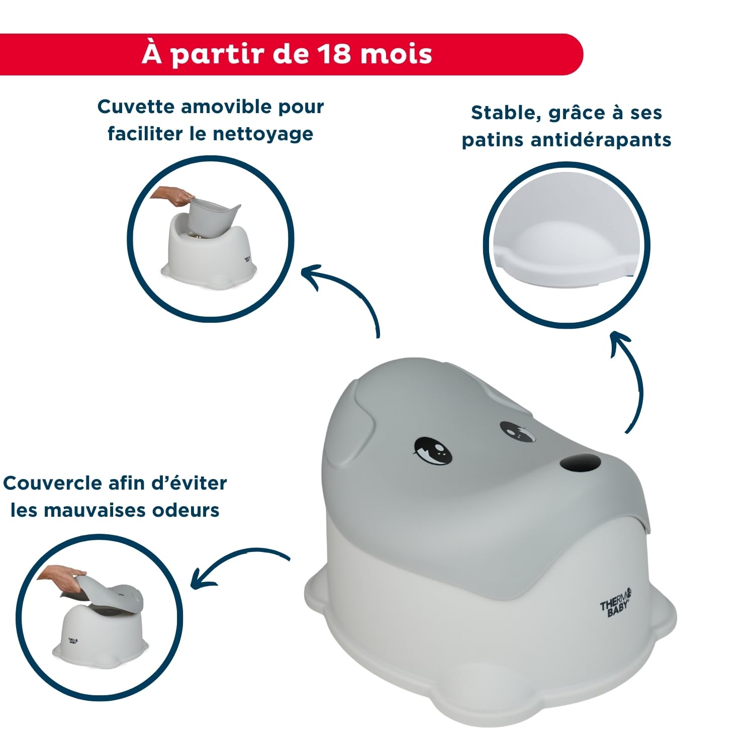 THERMOBABY - Zabawny garnek dla psa - Doniczka dla niemowląt - Toaleta dla dzieci - Słoik do nauki nocnika - Praktyczny - Wygodny - Łatwy do czyszczenia - Szary - 18+ miesięcy