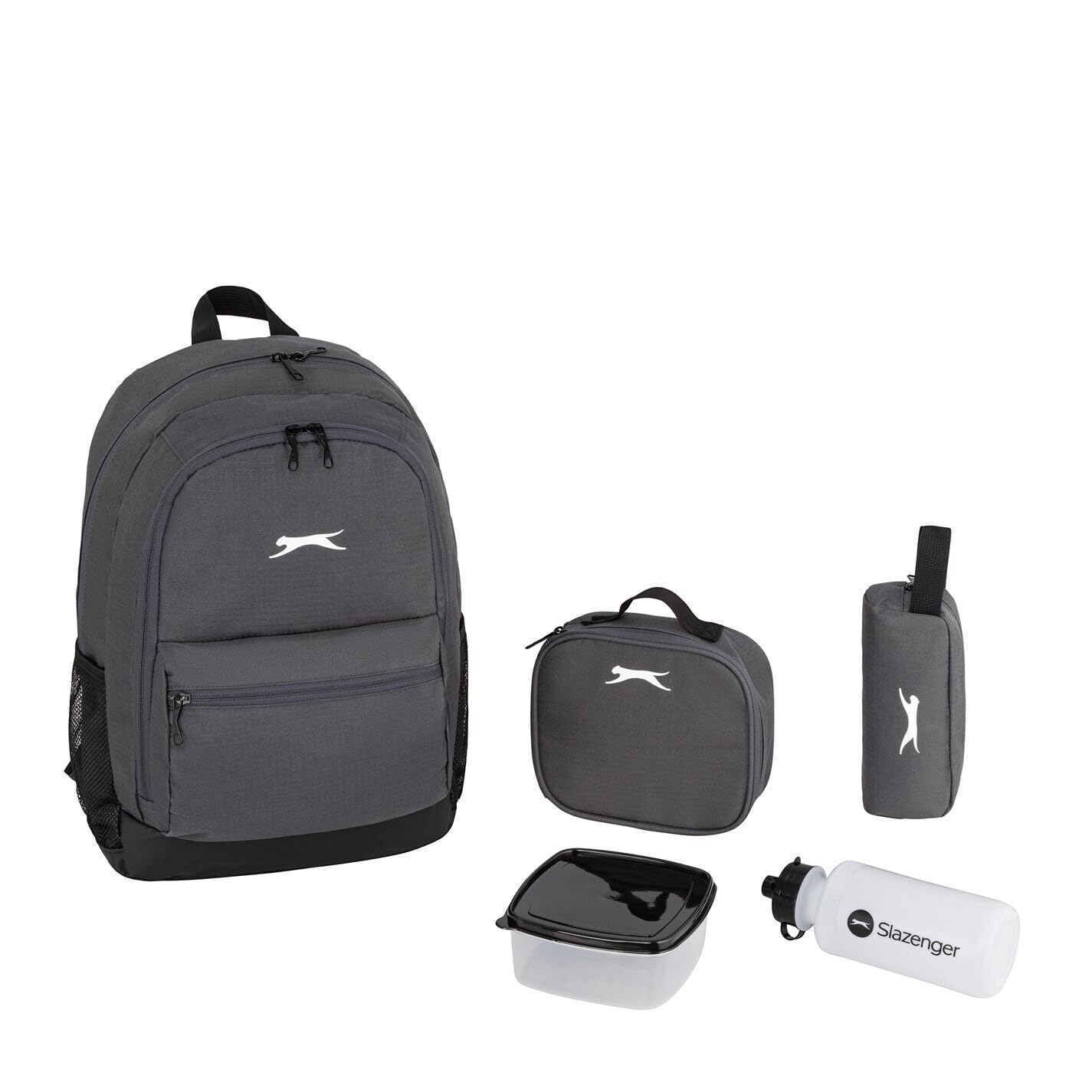 Slazenger Backpack and Lunch Box Full School Set Charcoal