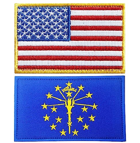 stidsds Confezione da 2 toppe ricamate con bandiera americana dell'Indiana degli Stati Uniti, toppe tattiche militari per vestiti, cappelli, zaini, decorazioni per orgoglio