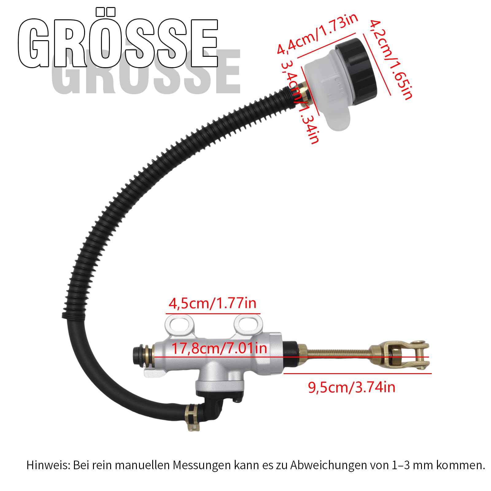 Reservoir für Bremspumpe Hinten, Hinterradbremszylinder aus Aluminiumlegierung, universell einsetzbar für Motorräder Geländefahrzeuge ATVs，Suzukis Yamahas