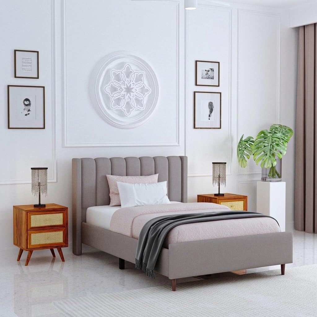 Dreamydesks Modern upholstered 6X4 Ft Single Beds Without Storage Premium Fabric Cot - with Stylish Tufted Headboard Single Size Cot Bed for Bedroom Living Room Bed (Grey)-image-17
