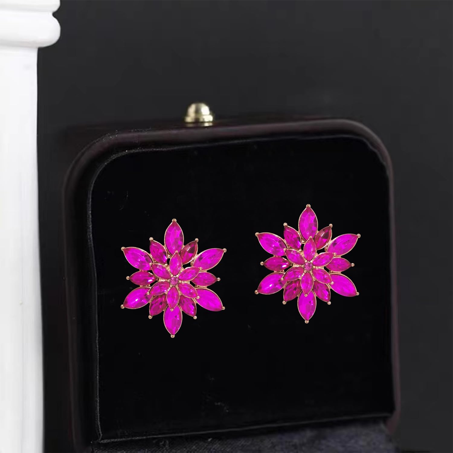 Crystal Flower Burst Stud Earrings - Elegant Hypoallergenic Large Big Sparkly CZ Cubic Zirconia Rhinestone Daisy Sunflower Floral Cluster Flower Stud Earrings Bridal Wedding Party Prom Costume Jewelry for Bride Bridesmaids Women Birthstone Birthday Gift - Image 3