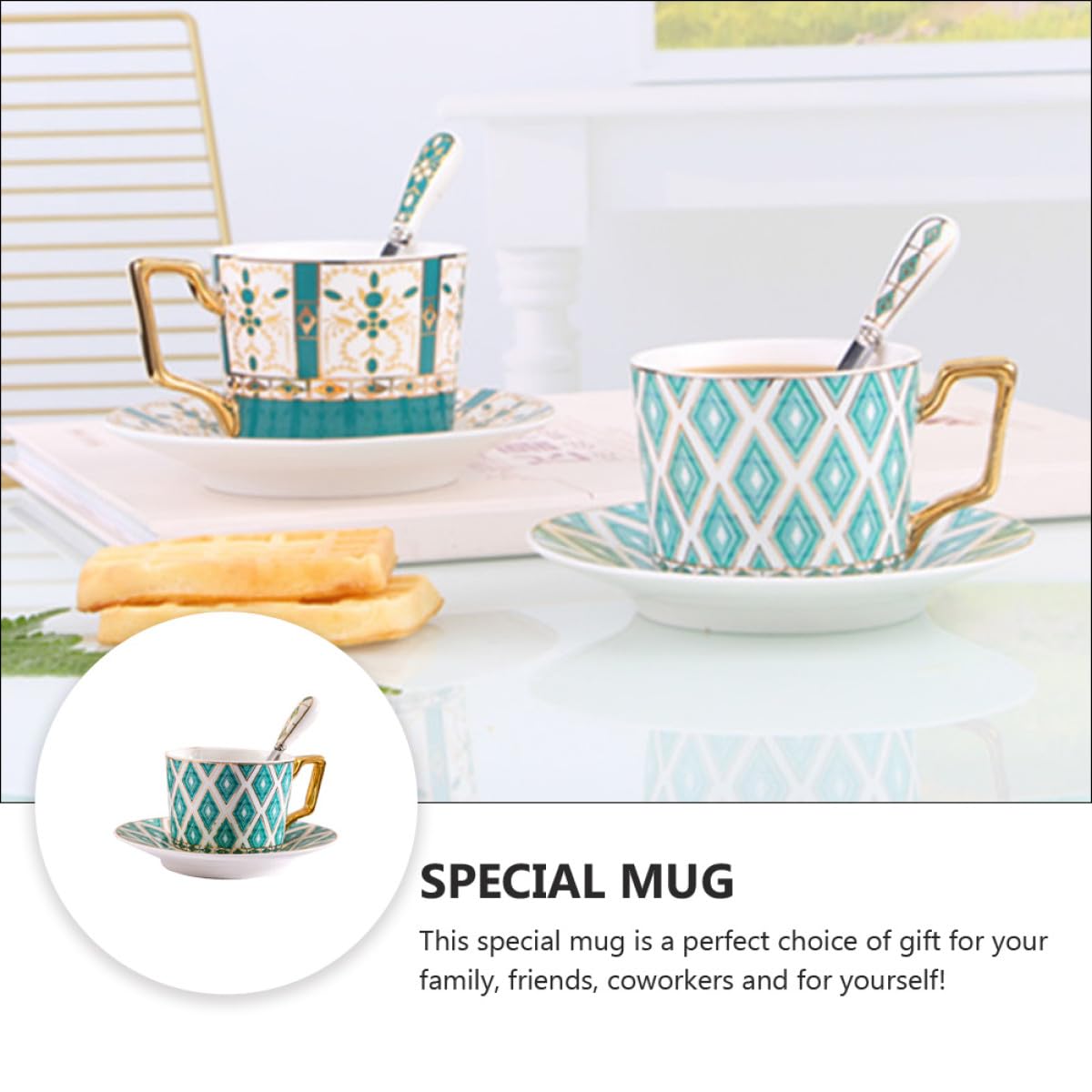 1juego Taza de Café Europea de Porcelana Ósea con Platillo y Cuchara Vajilla Elegante para Café Té y Bebidas Calientes Set