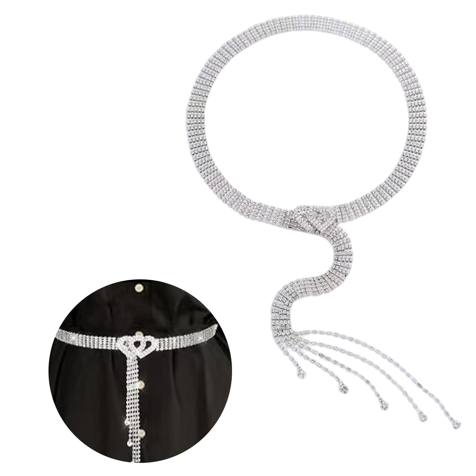Bettinay Silver Belts for Women Dresses, Sparkly Diamante Rhinestone Waistband Waistband with Heart-Shaped Buckle