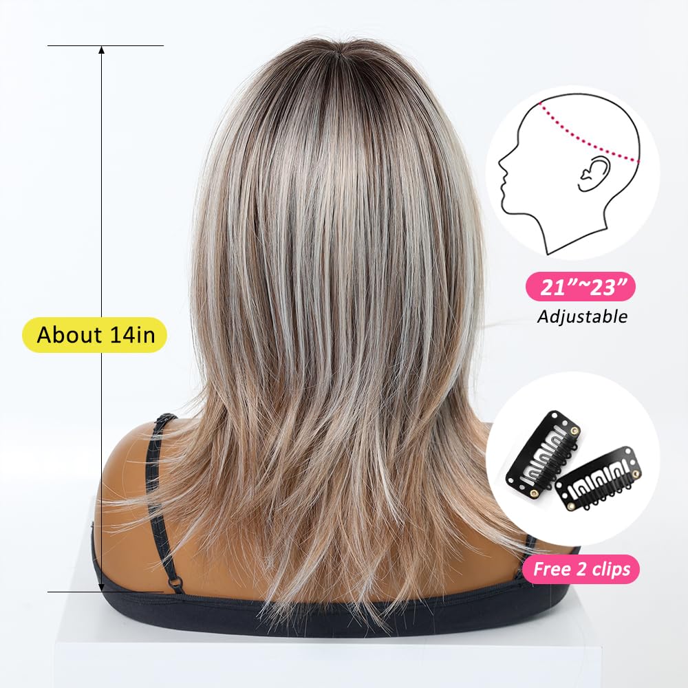 Perruques Blond Cendré pour Femmes Perruques Courtes Dégradées Et Lisses avec Frange Perruques En Cheveux Synthétiques pour Un Usage Quotidien Les Fêtes Ou Le Cosplay