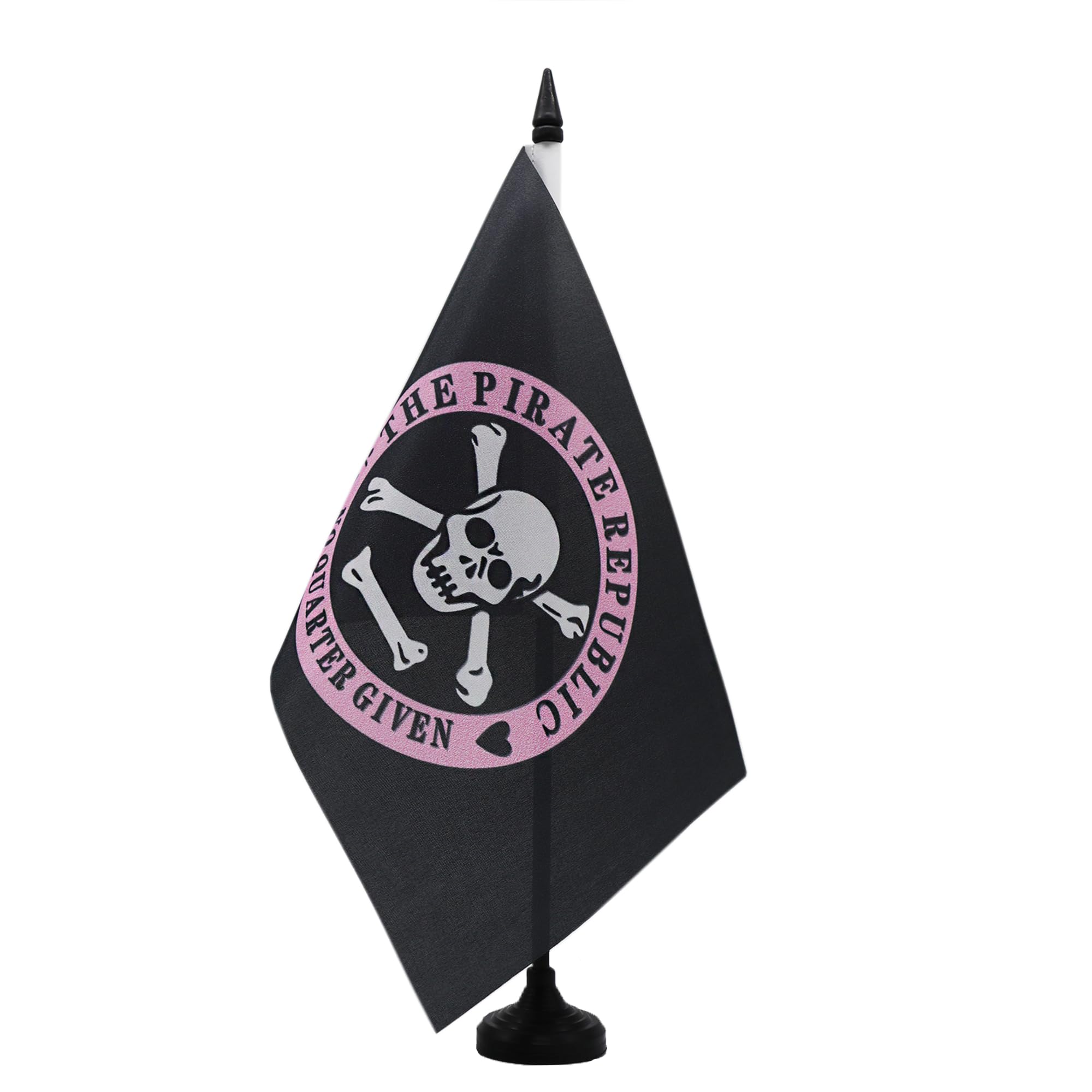 AZ FLAG - Pink Pirate Republic Table Flag 21 x 14 cm - Small Office Corsair Flag 100% Polyester with 25 cm Pole and Black Plastic Base