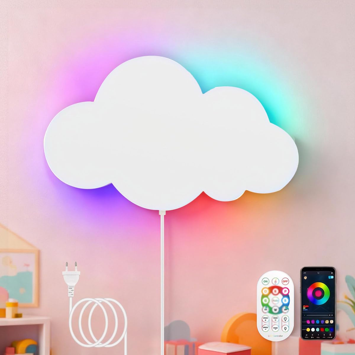 LED Lámpara de Pared RGB Regulable Apliques de Pared con Mando a Distancia y APP Moderna Habitación Infantil Lámpara de Noche con Enchuf para Salón Dormitorio Pasillo Hotel Cambia de Color Iluminación