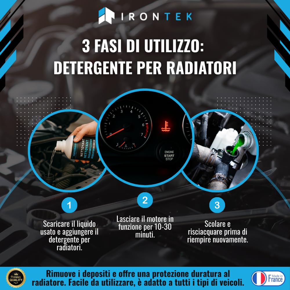 Pulitore Radiatore e Circuito Raffreddamento - IRONTEK - 300ml | IT107 | Anticalcare | Antiruggine | Anticorrosione | Auto e Moto